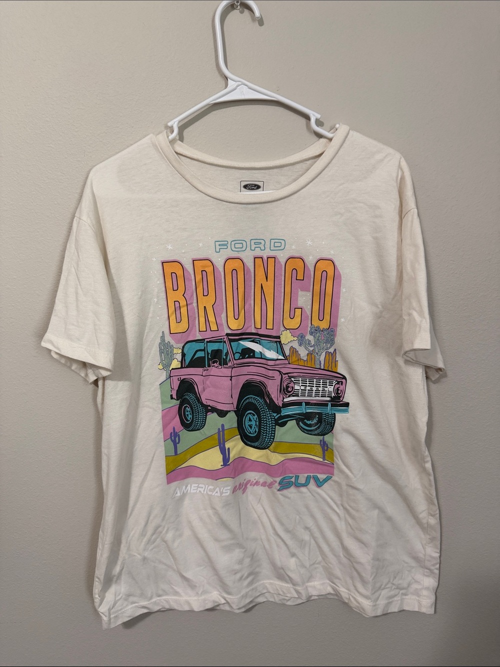 Ford Bronco Graphic Tee - Cream and Pink